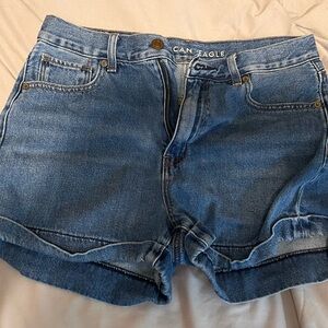 American Eagle Outfitters Blue Jean Shorts with Frayed Hem